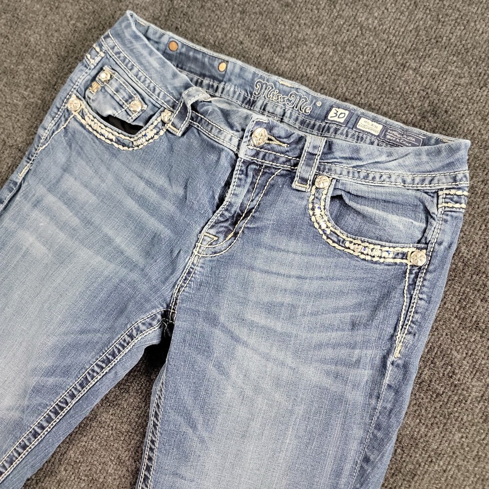 Miss Me Jeans Signature Cropped Womens 30 Embellished Flap Pocket Stretch Denim